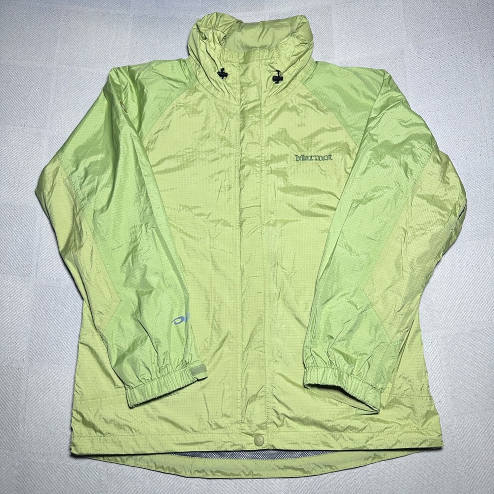 Marmot Rain Jacket Women Medium Hooded Windbreaker Ripstop Mesh Lined Lime Green
